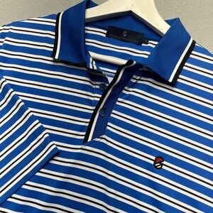 Extracurricular Mens Striped Golf Polo Shirt Blue White Black Size L Stretch